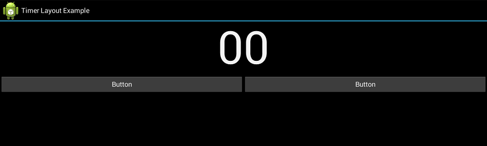 Screenshot of the Timer Layout Example program that I created for the Screen Size Dilemma post. Shows the title, chronometer and 2 buttons in landscape mode on Android Honeycomb