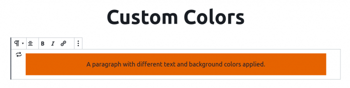 Page title followed by a paragraph in the block editor. Paragraph has a background color, text color and the text is centered.
